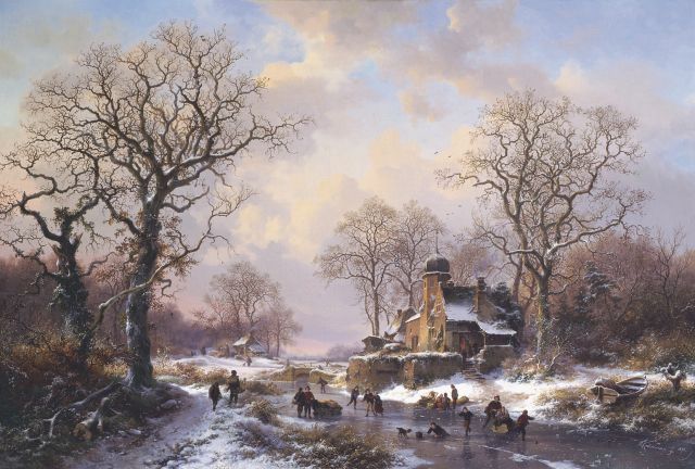 Frederik Marinus Kruseman | A winter landscape with skaters on the ice, a castle in the distance, oil on canvas, 64.5 x 94.5 cm, signed l.r. and dated 1871