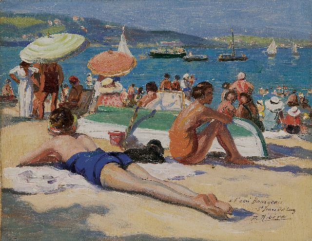 Pierre Ribera | On the beach in Saint-Jean-de-Luz, oil on board, 14.0 x 18.0 cm, signed l.r.