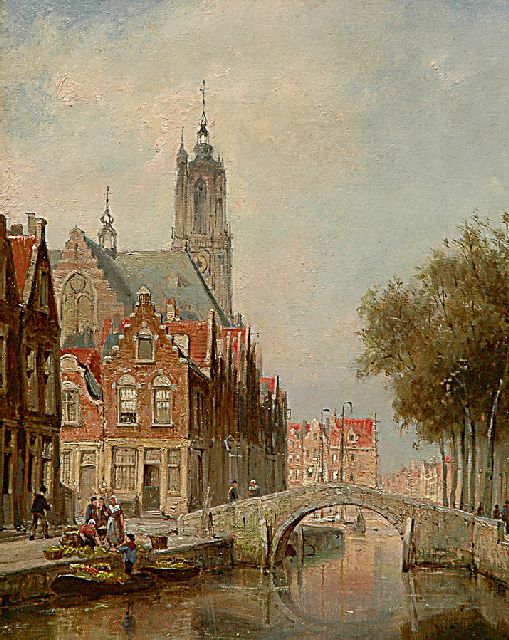 Christiaan Dommelshuizen | A view of the Langegracht in Amersfoort with the O.L. Vrouwetoren, oil on canvas, 38.4 x 31.2 cm, signed l.r. and dated '97