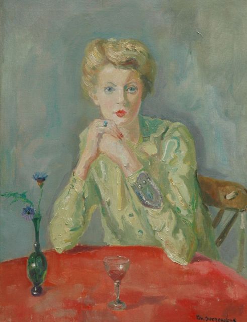Beerendonk T.H.J.  | A woman in a green blouse, oil on canvas 75.2 x 57.3 cm, signed l.r.
