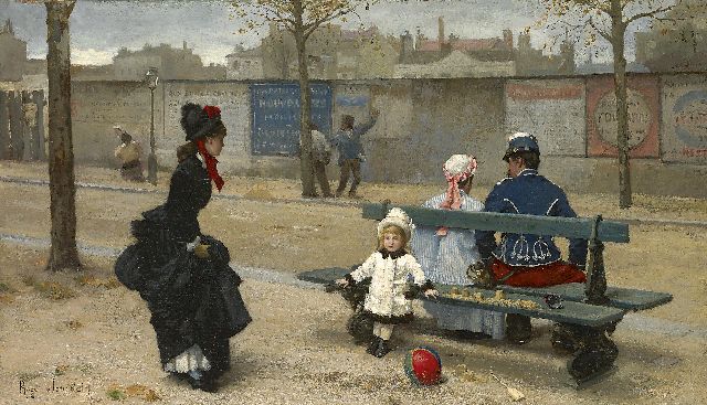 Jourdain R.J.  | Playing ball, oil on canvas 35.5 x 61.5 cm, signed l.l.