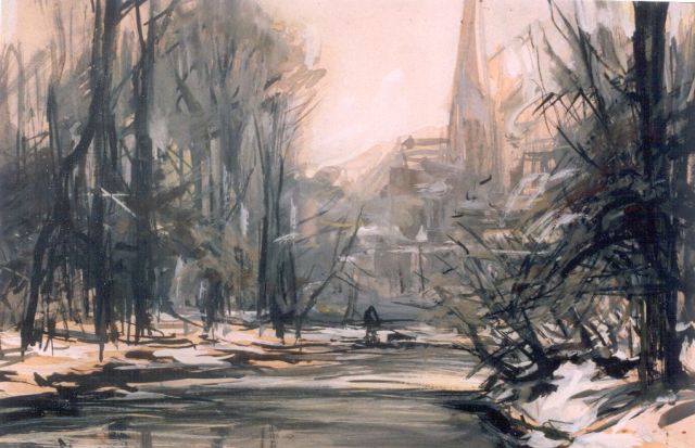 Louis Apol | A winter landscape, watercolour on paper, 16.8 x 24.5 cm, signed l.l.