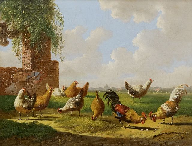 Albertus Verhoesen | The cockfight, oil on panel, 17.9 x 23.6 cm, signed l.m. and dated 1871