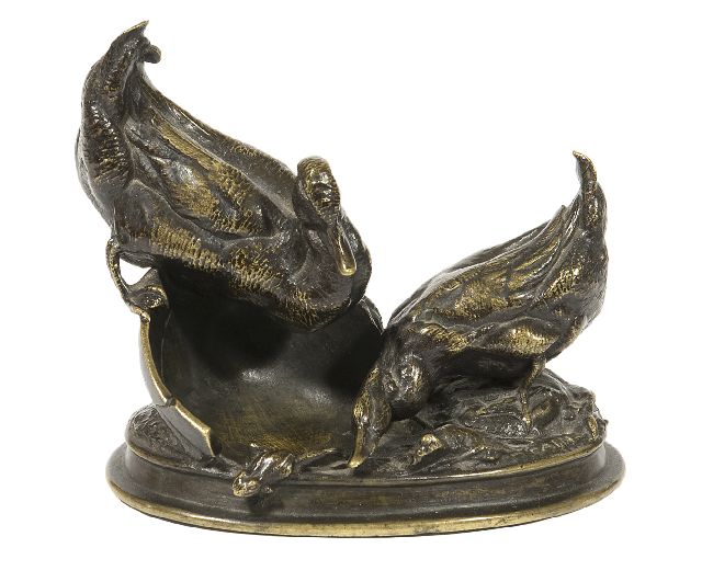 Auguste-Nicolas Cain | Duck couple with their offspring, bronze, 9.9 x 11.0 cm