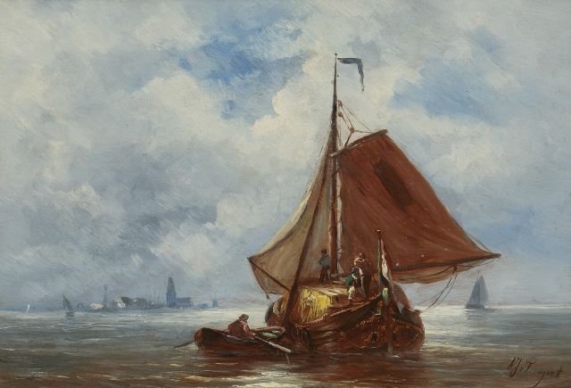 Albert Jurardus van Prooijen | A hayship, sailing, oil on panel, 23.7 x 34.3 cm, signed l.r.