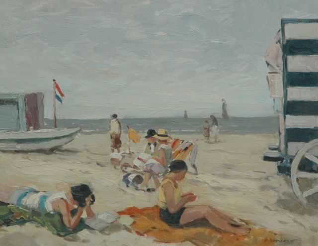 Georg Hambüchen | At the beach, oil on panel, 36.0 x 45.5 cm, signed l.r.