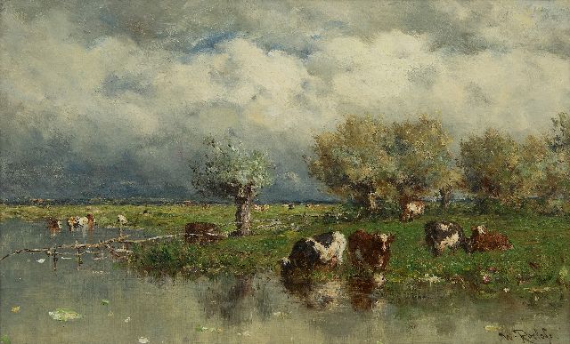 Willem Roelofs | Cows in a water landscape, oil on canvas, 24.2 x 38.9 cm, signed l.r. and painted ca. 1880