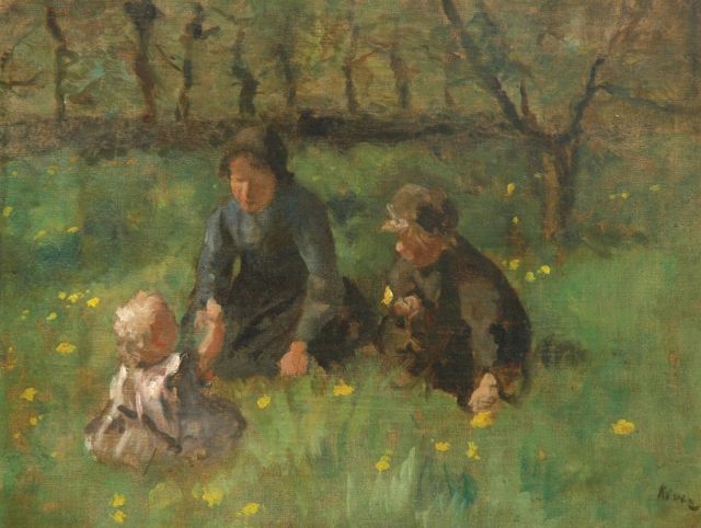 Kever J.S.H.  | Gathering flowers, oil on canvas 34.6 x 45.5 cm, signed l.r.