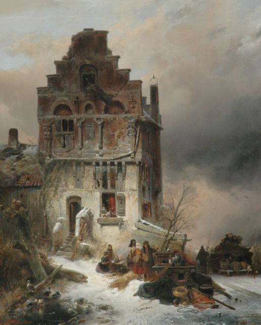 Wijnand Nuijen | Moving house on a winter day, oil on canvas, 112.9 x 91.6 cm, signed l.l. and dated 1837