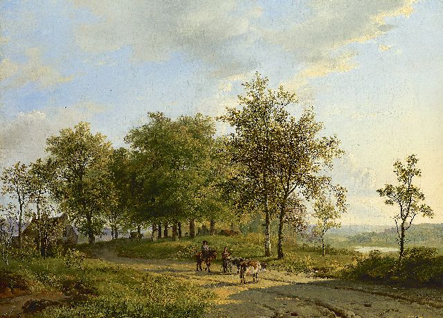 Koekkoek B.C.  | Drovers and their cattle in a summer landscape, oil on canvas 44.3 x 60.2 cm, signed l.r. and dated 1827