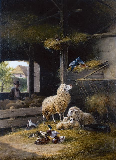 August Knip | Spring in the sheep-pen, oil on canvas, 106.5 x 76.3 cm, signed l.r. and dated 1858