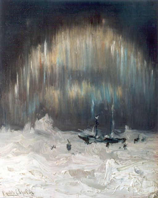 Louis Apol | Aurora Borealis, Nova Zembla, oil on panel, 20.0 x 16.1 cm, signed l.l.