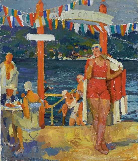 Dorsch F.F.E.  | Café at the beach, Southern Germany, oil on canvas 56.2 x 46.4 cm, signed l.l. and dated '29 'Dresden'