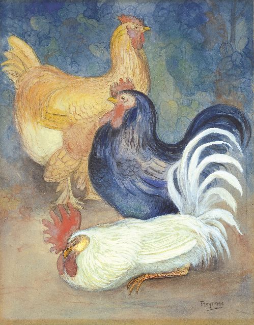 Hoytema Th. van | Hens and Rooster, chalk and gouache on cardboard 49.7 x 38.7 cm, signed l.r. and executed circa 1898