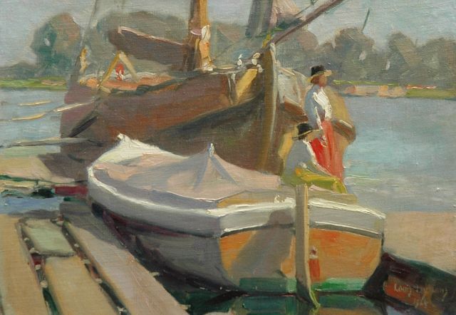 Louis Heijmans | Elegant ladies on a sunny day, oil on canvas laid down on board, 24.9 x 34.9 cm, signed l.r. and dated 1924