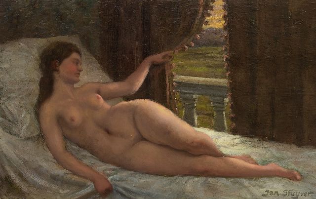 Stuiver J.H.  | Nude, oil on panel 29.7 x 48.1 cm, signed l.r.