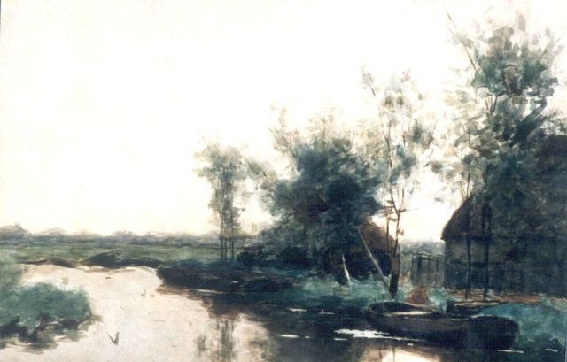 Bauffe V.  | Moored barges in a polder landscape, watercolour on paper 36.0 x 53.0 cm, signed l.r.