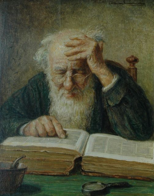 Nieuwenhoven W. van | Reading man, oil on panel 30.0 x 24.1 cm, signed u.r.