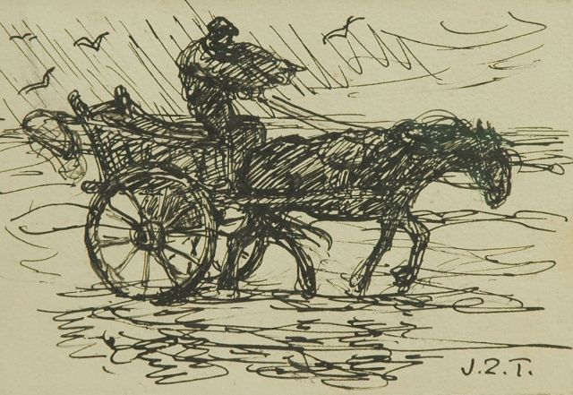 Jan Zoetelief Tromp | Fisherman on the beach, Katwijk, pen and black ink on paper, 12.0 x 17.6 cm, signed l.r. with initials