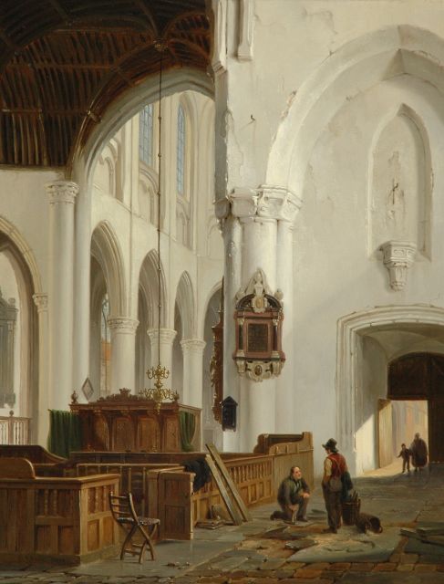 Hove B.J. van | Interior of the Grote Kerk in The Hague, oil on panel 49.7 x 38.5 cm, signed l.l.