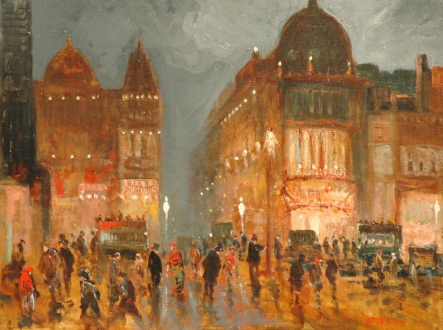 Marston A.  | A busy London street scene at night, oil on canvas 38.2 x 51.1 cm, signed l.r.
