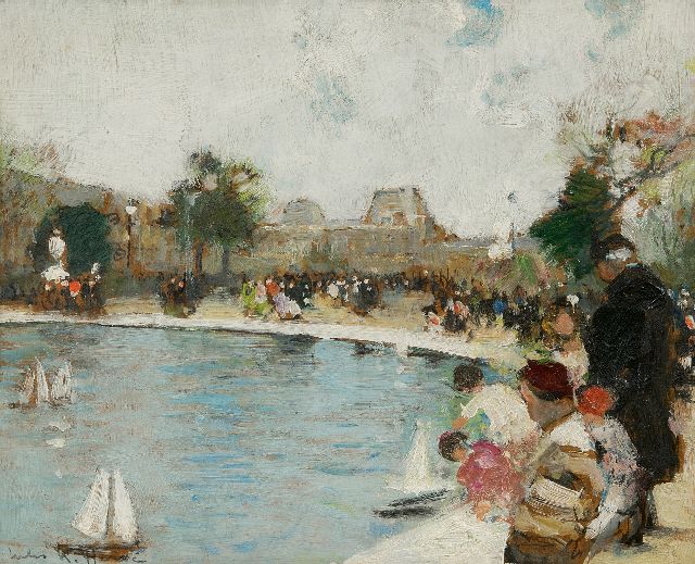 Jules Hervé | The Garden of the Tuileries in Paris, oil on board, 22.2 x 27.2 cm, signed l.l. and on the reverse