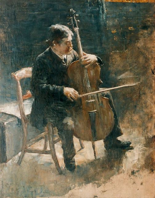 Rink P.Ph.  | The cello-player, oil on canvas 50.5 x 40.2 cm, signed l.l.