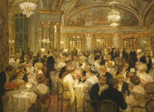 Grün J.A.  | The soirée, oil on canvas 54.3 x 73.6 cm, signed l.l.