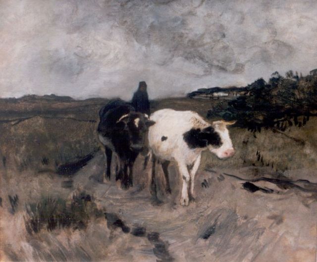 Anton Mauve | A farmer and oxes on a country road, pastel and watercolour on paper, 39.7 x 47.2 cm