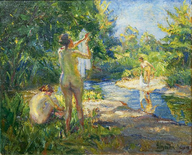 Carl Hans Schrader-Velgen | Three bathing women, oil on canvas, 65.4 x 79.9 cm, signed l.r.