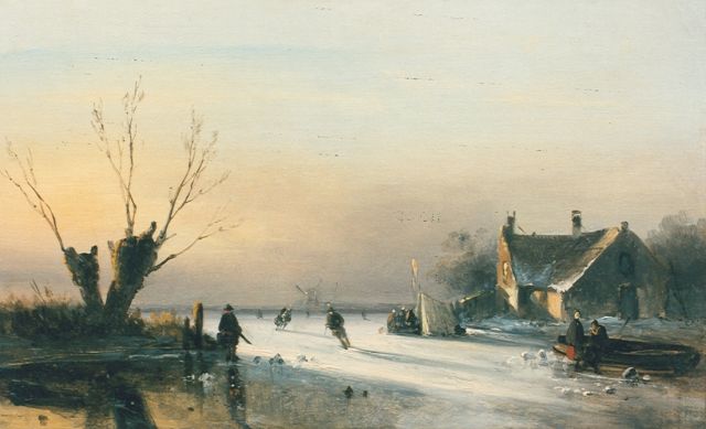 Leickert C.H.J.  | A winter landscape, oil on panel 22.0 x 35.0 cm