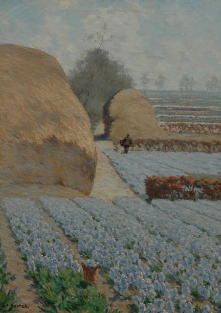 Koster A.L.  | Bulb fields near Heemstede, oil on canvas 70.2 x 50.5 cm, signed l.l.