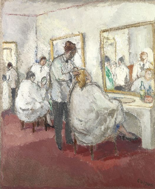 Marcel Cosson | Salon de coiffure, oil on canvas, 65.4 x 54.4 cm, signed l.r. and verso gedateerd 1930/31