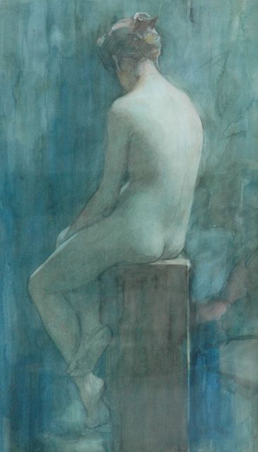 Nicolaas van der Waay | A young model, chalk and watercolour on paper, 62.8 x 37.1 cm, gesigneerd l.o. (vaag)