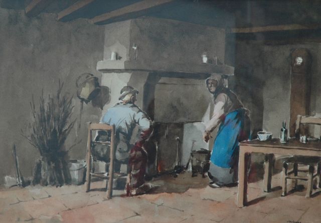 Auguste Lucien Bognard | At the chimney, watercolour on paper, 36.4 x 51.0 cm, signed l.r.