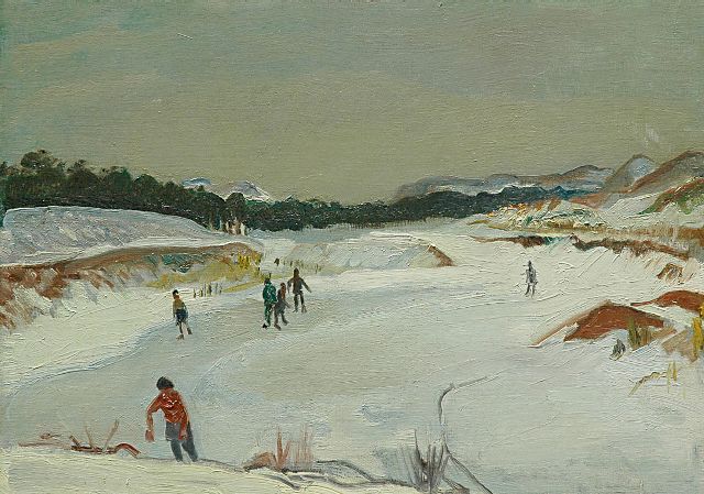 Harrie Kuijten | Skaters on the Hargergat near Groet, oil on canvas, 42.6 x 58.8 cm, signed l.l. and painted in 1947