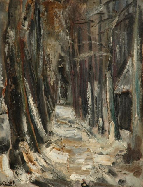 Colnot A.J.G.  | Snowy path between trees, oil on canvas 62.0 x 48.2 cm, signed l.l.