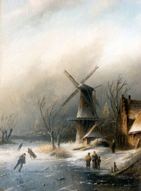 Jacob Jan Coenraad Spohler | A Dutch winter landscape, oil on panel, 21.5 x 15.8 cm, signed l.r.