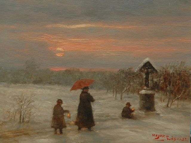 Meyer-Wiegand R.D.  | A winter evening, oil on panel 13.0 x 17.0 cm, signed l.r.