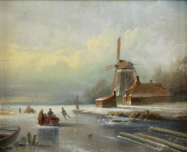 Mattias Parré | A winter landscape with skaters, oil on panel, 23.5 x 29.4 cm, signed l.r.