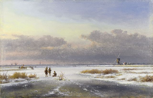 Lodewijk Johannes Kleijn | A winter landscape with skaters and windmills, oil on panel, 33.5 x 52.0 cm, signed l.r.