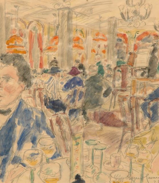 Eugen Hamm | At the coffee house 'Drei Könige' in Leipzig, pencil and watercolour on paper, 33.3 x 29.3 cm, signed l.r. and dated '21