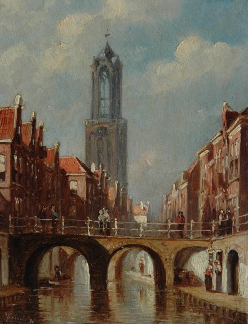 Petrus Gerardus Vertin | A town view with the Dom tower in Utrecht, oil on panel, 14.8 x 11.3 cm, signed l.l.