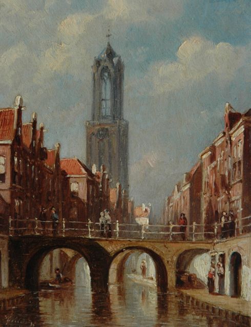 Petrus Gerardus Vertin | A town view with the Dom tower in Utrecht, oil on panel, 14.8 x 11.3 cm, signed l.l.