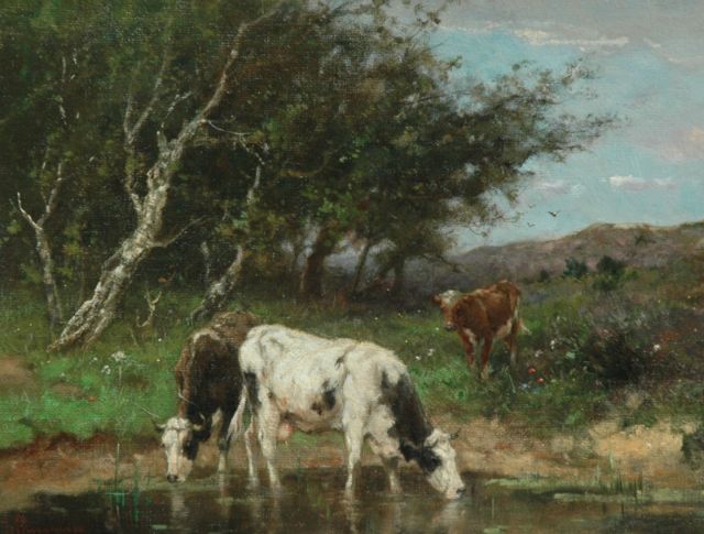 Johan Frederik Cornelis Scherrewitz | Watering cows, oil on canvas, 30.5 x 40.2 cm, signed l.l.