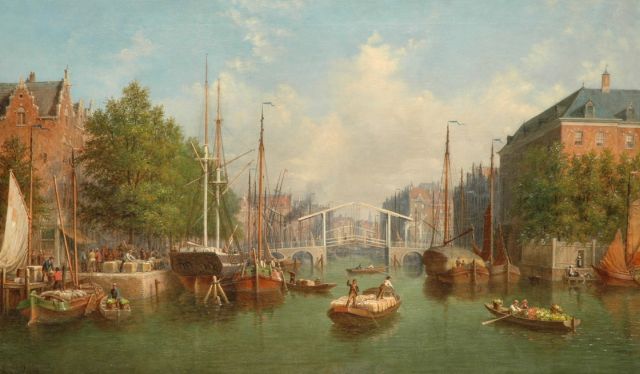 Scheerboom A.  | A Dutch canal view (Amsterdam), oil on canvas 76.0 x 126.6 cm, signed l.l.