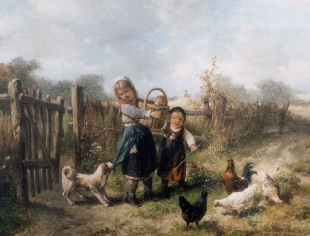 Mari ten Kate | Children in a landscape, oil on panel, 37.6 x 49.5 cm, signed l.r.