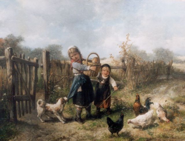 Mari ten Kate | Children in a landscape, oil on panel, 37.6 x 49.5 cm, signed l.r.