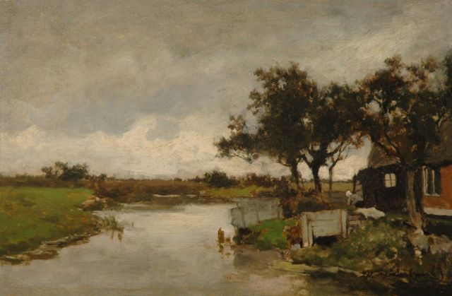 Jan Hendrik Weissenbruch | Washing day, oil on panel, 23.9 x 36.1 cm, signed l.r.