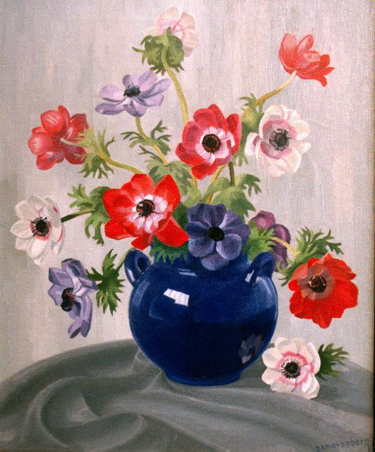 Smorenberg D.  | Anemones in a blue vase, oil on canvas 60.0 x 50.0 cm, signed l.r. and dated 1922